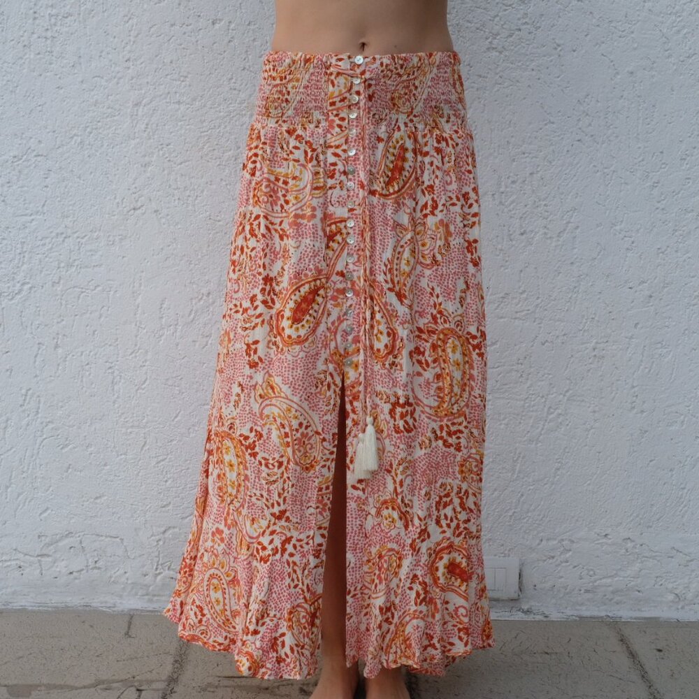 CYNTHIA ROWLEY Long Orange Skirt With Slit